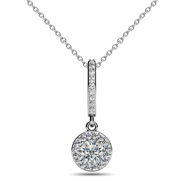 Collana Pendente Con Naturale Diamanti Tondi Taglio Brillante Da 5 Carati In Oro Bianco 14K