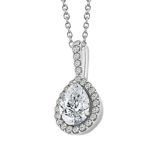 Collana Pendente Con Pera 1.75 Carati E Genuino Diamante Tondo Senza Catena Wg In Oro Bianco 14K