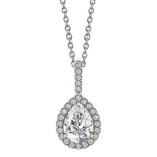Collana Pendente Con Pera 1.75 Carati E Genuino Diamante Tondo Senza Catena Wg In Oro Bianco 14K