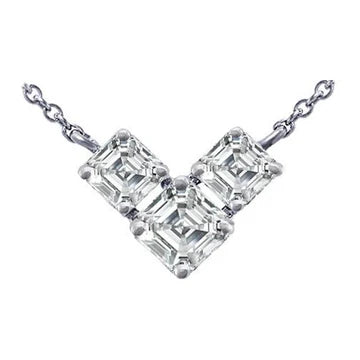 Collana Pendente Con Vero Diamante Asscher 2 Carati, Tre Pietre in Oro Bianco 14K