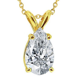 Collana Pendente Con Vero Diamante Taglio Pera Da 1,25 Carati In Oro Giallo 14K