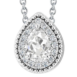 Collana Pendente Con Vero Diamanti Taglio Pera Da 7,50 Carati A Forma Di Pera Vecchia Miniera In Oro Bianco 14K