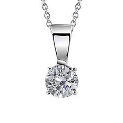 Collana Pendente Con Vero Diamanti Taglio Totondo Da 1,50 Carati, WG A Quattro Punte In Oro Bianco 14K