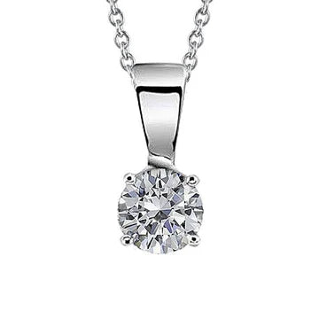 Collana Pendente Con Vero Diamanti Taglio Totondo Da 1,50 Carati, WG A Quattro Punte In Oro Bianco 14K