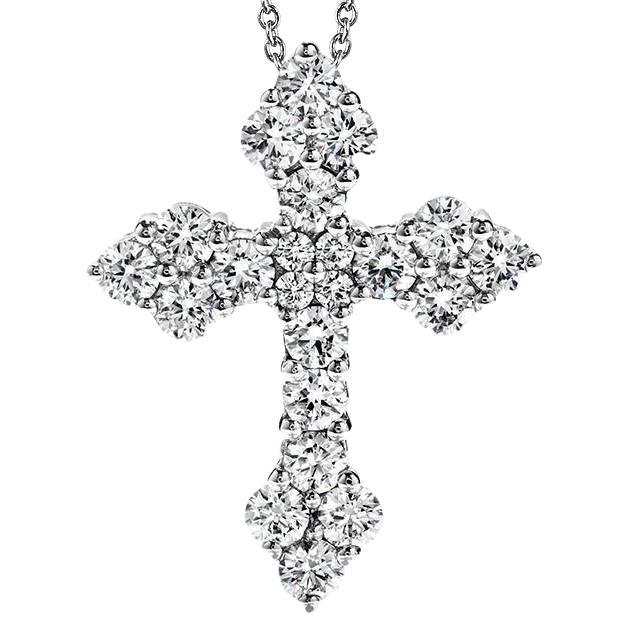 Collana Pendente Croce Con Genuino Diamanti Taglio Brillante 3.80 Carati E Oro Bianco 14K