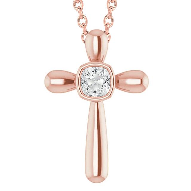 Collana Pendente Croce Con Vero Diamante Cuscino Da 1,50 Carati In Oro Bianco 14K