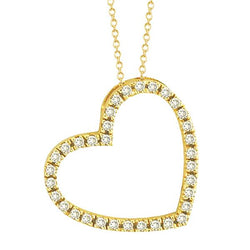 Collana Pendente Cuore Con Genuino Diamante Rotondo 2 Carati In Oro Giallo 14K