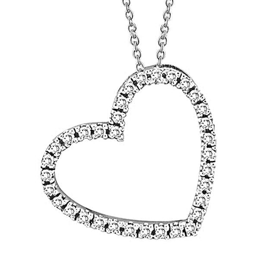 Collana Pendente Cuore Con Vero Diamante Tondo 2 Carati In Oro Bianco 14K
