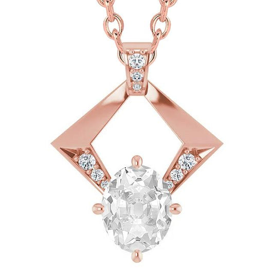Collana Pendente Da Donna Con 4 Vecchi Minatori Di Genuino Diamanti Ovali E Rotondi Di Carati In Oro Rosa 14K