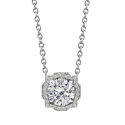Collana Pendente Da Donna Con Genuino Diamanti Tondi Da 1 Carato In Oro Bianco 14K