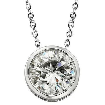 Collana Pendente Da Donna Con Vero Diamanti Tondi 2 Carati E Castone Con Montatura In Oro bianco 14K