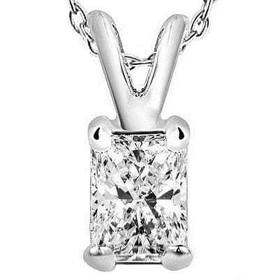 Collana Pendente Grande Con Vero Diamante Radiante 2 Carati Nuovo In Oro Bianco 14K