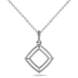 Collana Pendente Shadow Box Con Naturale Diamanti Taglio Rotondo 5,50 Ct E Oro Bianco 14K