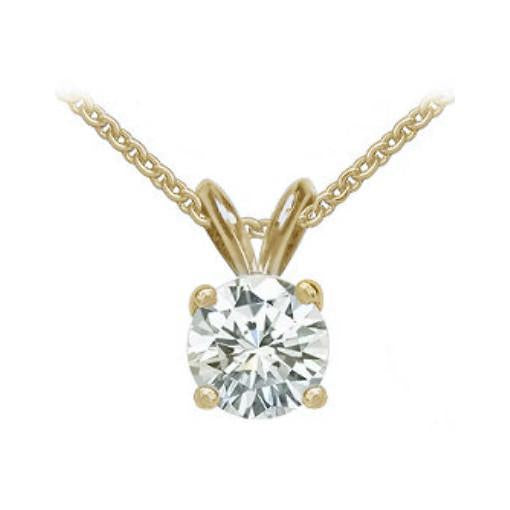 Collana Pendente Solitario Con Catena Di Vero Diamanti Tondi Da 1,50 Ct In Oro Giallo 14K