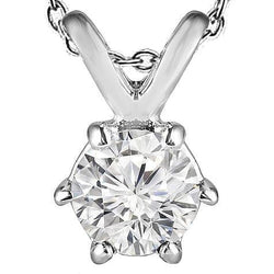 Collana Pendente Solitario Con Genuino Diamante Tondo Taglio Brillante 2 Carati In Oro Bianco 14K