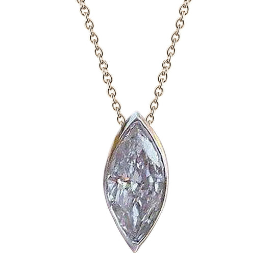 Collana Pendente Solitario Con Genuino Diamanti Taglio Marquise, 1,50 Carati Con Gioielli In Oro Bianco 14K