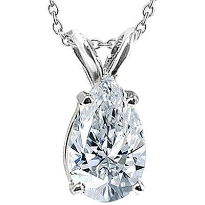 Collana Pendente Solitario Con Naturale Diamante Pear Carat 2,50 In Oro Bianco 14K