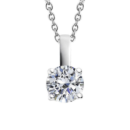 Collana Pendente Solitario Con Naturale Diamanti Taglio Rotondo 2 Carati In Oro Bianco 14K