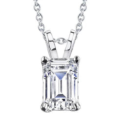 Collana Pendente Solitario Vero Diamante 2 Carati Taglio Smeraldo In Oro Bianco 14K