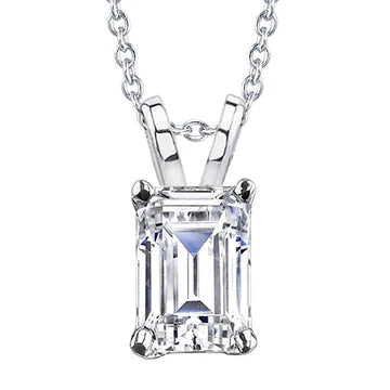 Collana Pendente Solitario Vero Diamante 2 Carati Taglio Smeraldo In Oro Bianco 14K