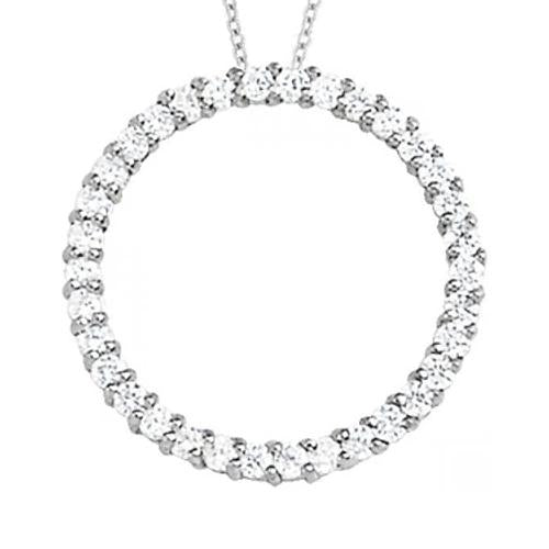 Collana Pendente Stile Cerchio Con Naturale Diamanti Tondi Da 1.20 Carati Senza Catena In Oro Bianco 14K