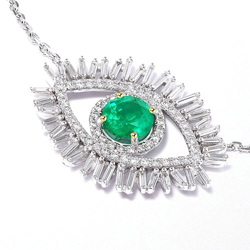 Collana Con Ciondolo Occhio Che Tutto Vede Smeraldo Verde E Diamanti