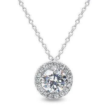 Collana con Ciondolo Con Vero Diamanti Taglio Rotondo da 1,70 Carati Brillanti in Oro Bianco 14K