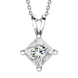 Collana pendente con diamanti naturali taglio princess da 2 carati in oro bianco 14K