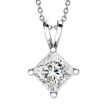 Collana pendente con diamanti naturali taglio princess da 2 carati in oro bianco 14K