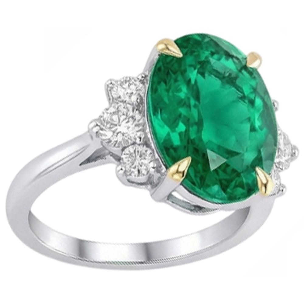 Smeraldo Colombiano Anello con Gemma 3,50 carati Oro Due Toni 14K – vista angolare