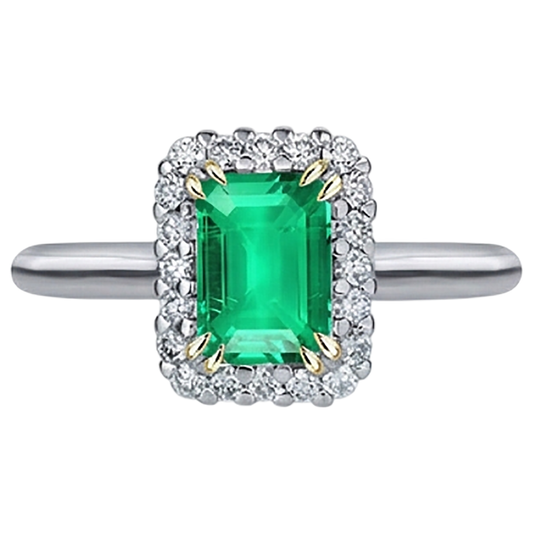 Smeraldo Anello Pietra Colorata 2-carati Oro Bicolore 14K – vista frontale