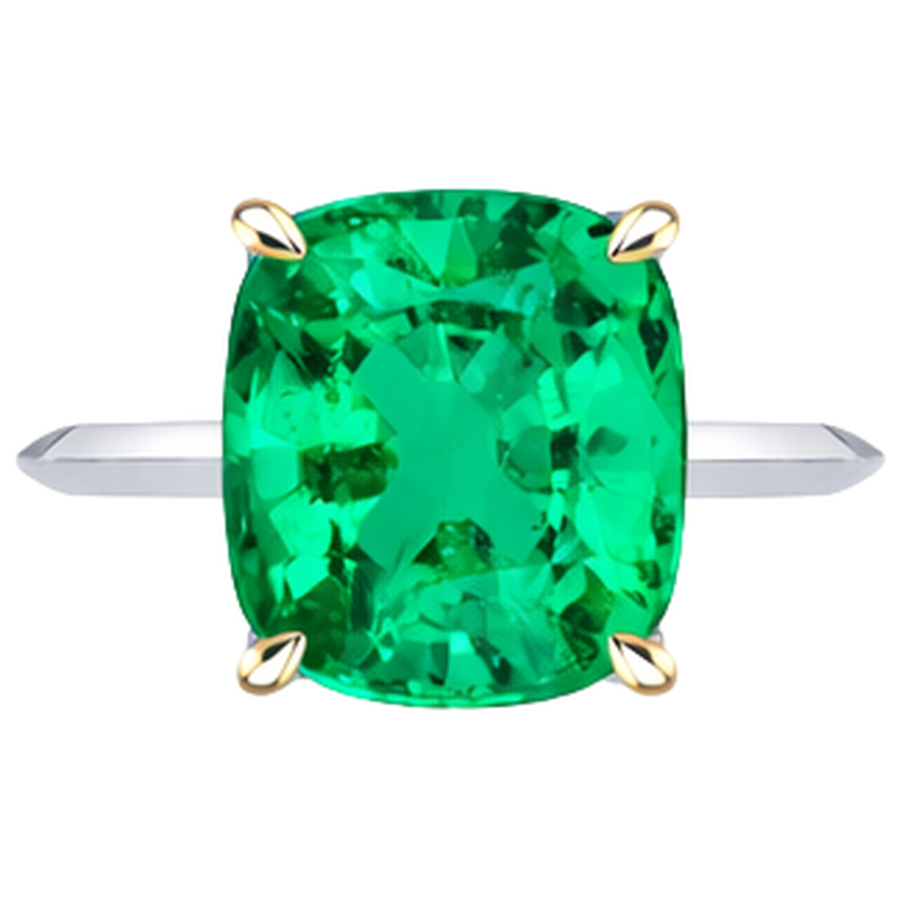 Anello Pietra Colorata Oro Due Toni 14K con Smeraldo – vista laterale