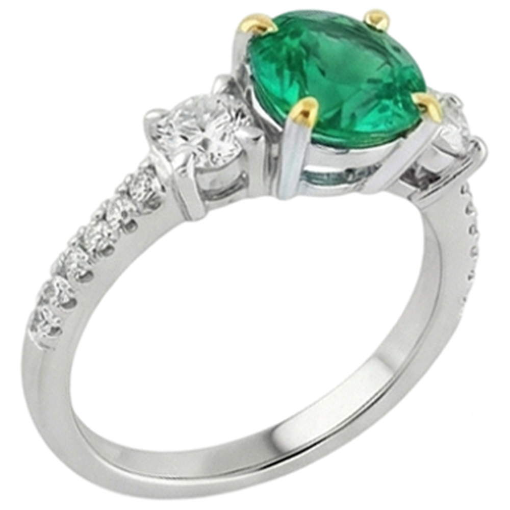 Smeraldo Fine Anello con Pietra Preziosa 2-carati Oro Bicolore 14K – vista angolare
