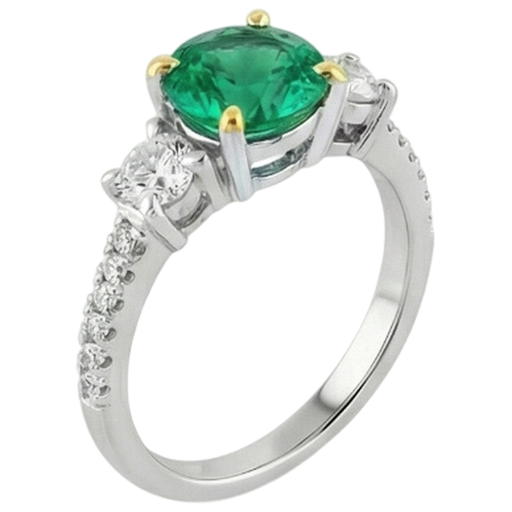 Anello con Pietra Preziosa Oro Bicolore 14K con Smeraldo Fine – vista frontale