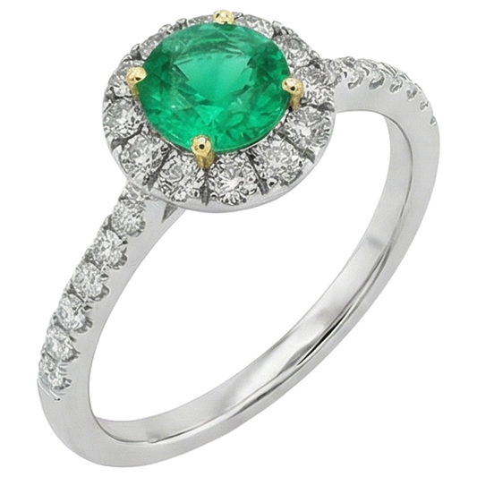 Smeraldo Fine Anello con Pietra Preziosa 1 carati Oro Bicolore 14K – vista frontale