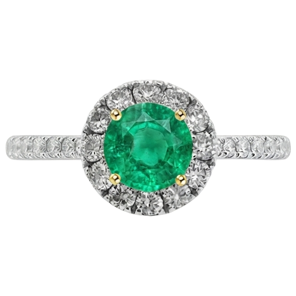 Smeraldo Fine Anello con Pietra Preziosa 1-carati Oro Bicolore 14K – vista angolare