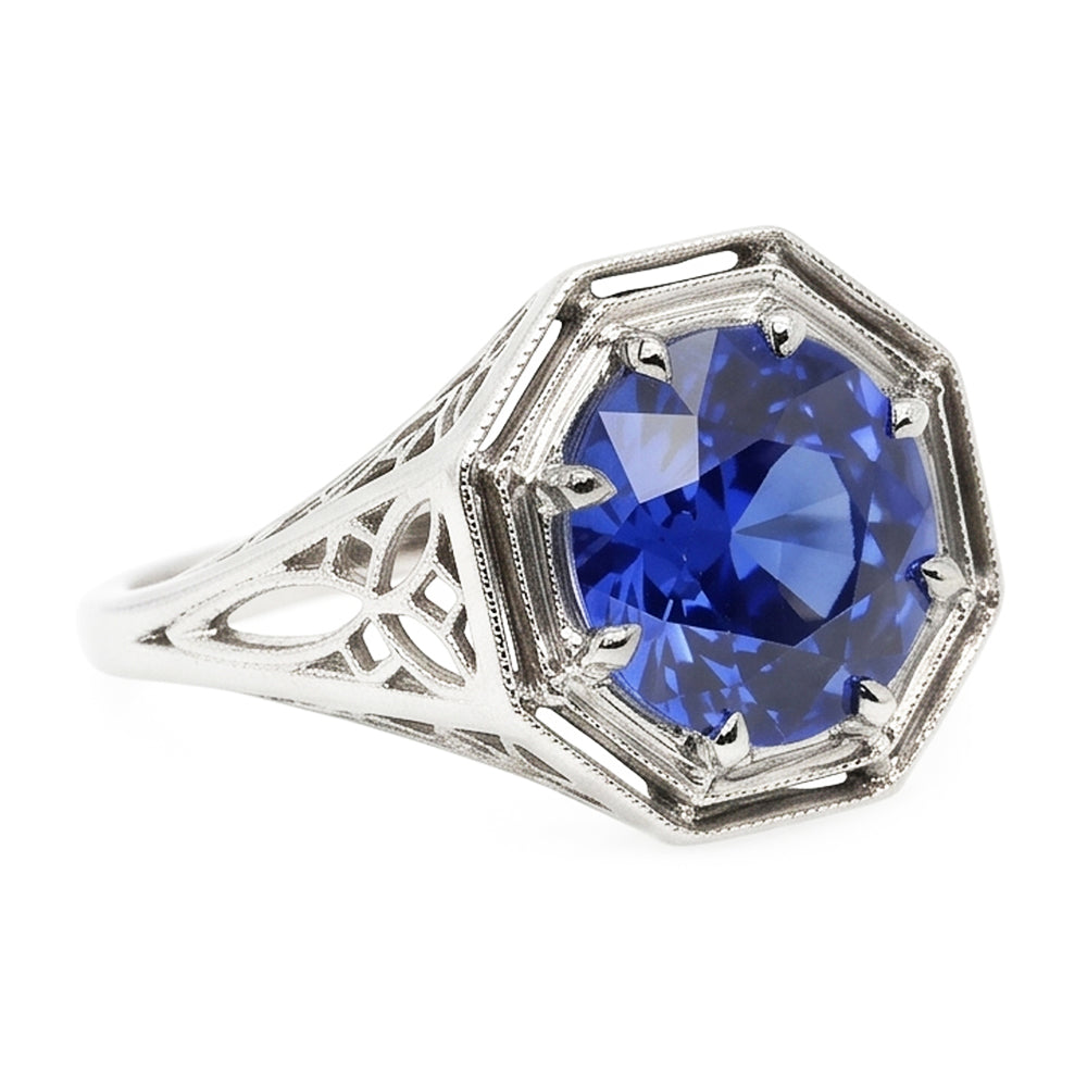 Come i gioielli edoardiani Anello stile vintage Solitario Pietra preziosa Zaffiro blu