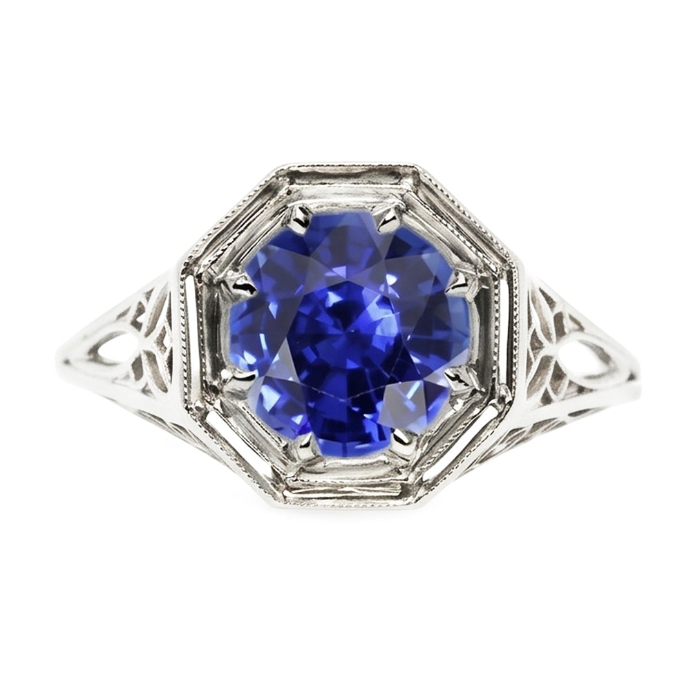 Come i gioielli edoardiani Anello stile vintage Solitario Pietra preziosa Zaffiro blu