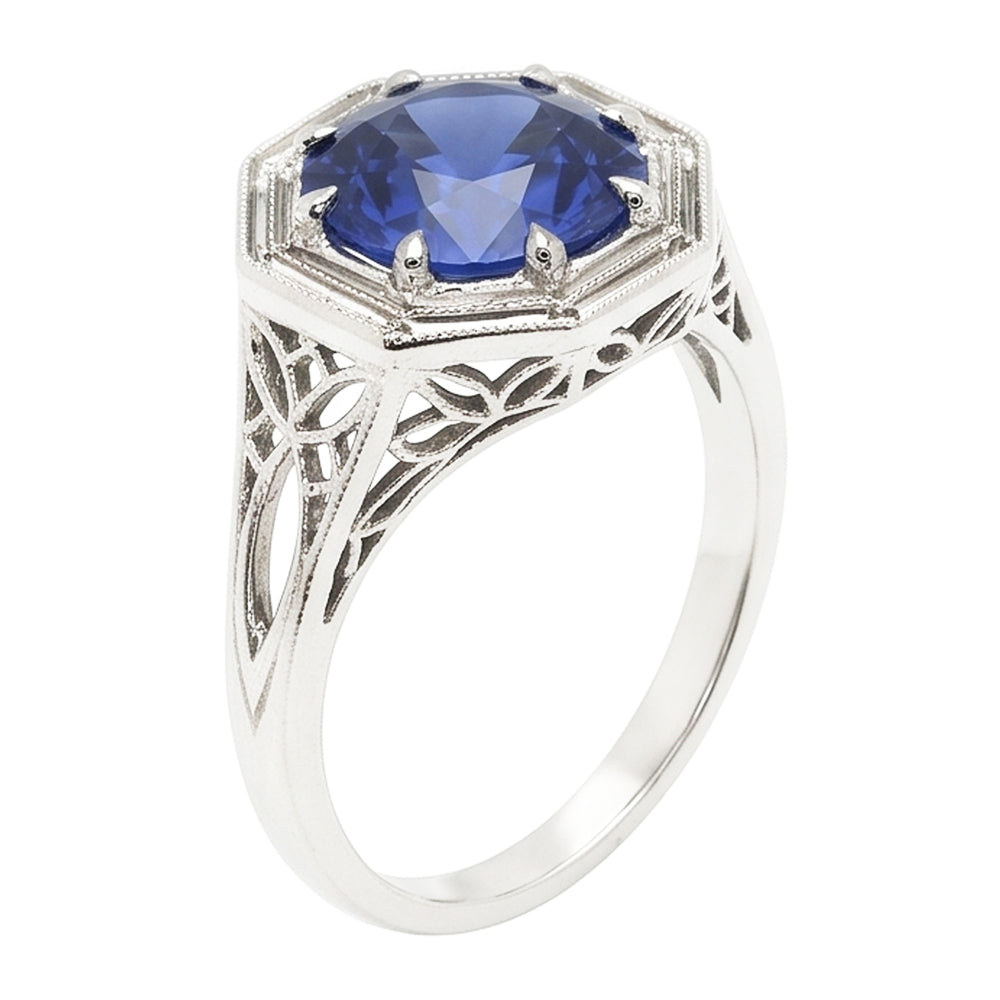 Come i gioielli edoardiani Anello stile vintage Solitario Pietra preziosa Zaffiro blu