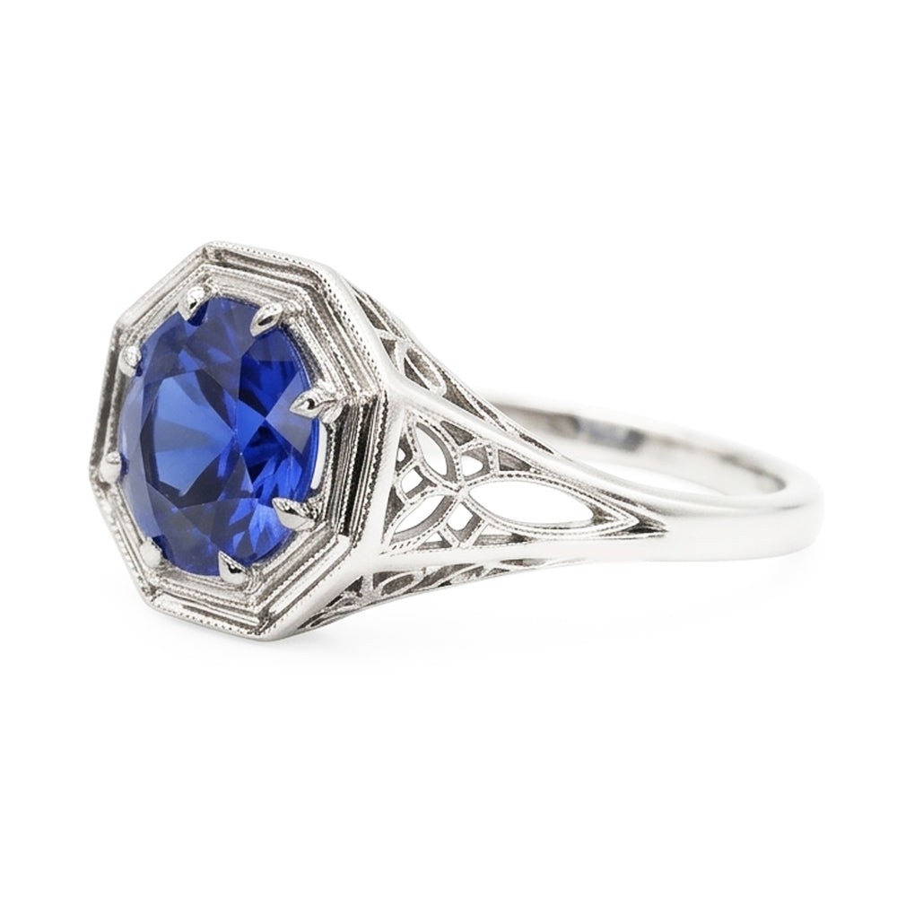 Come i gioielli edoardiani Anello stile vintage Solitario Pietra preziosa Zaffiro blu