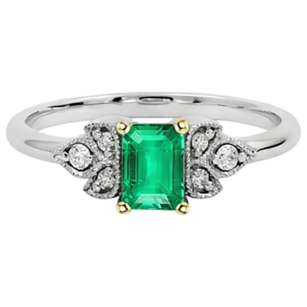 Anello con Gemma Oro 14 Carati Bicolore con Smeraldo Colombiano – vista frontale