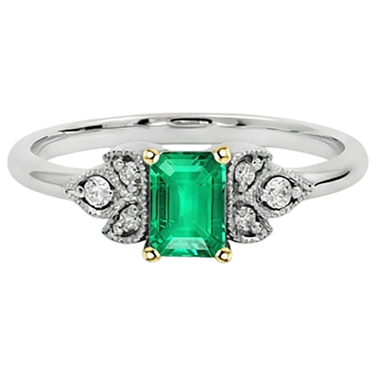 Anello con Gemma Oro 14 Carati Bicolore con Smeraldo Colombiano – vista frontale