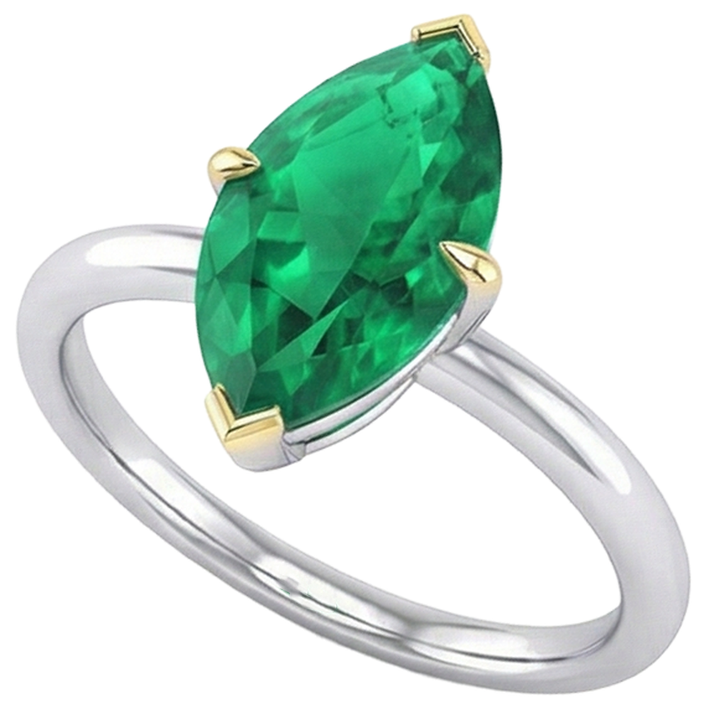 Smeraldo Colombiano Anello Pietra Colorata 3 carati Oro Due Toni 14K – vista laterale