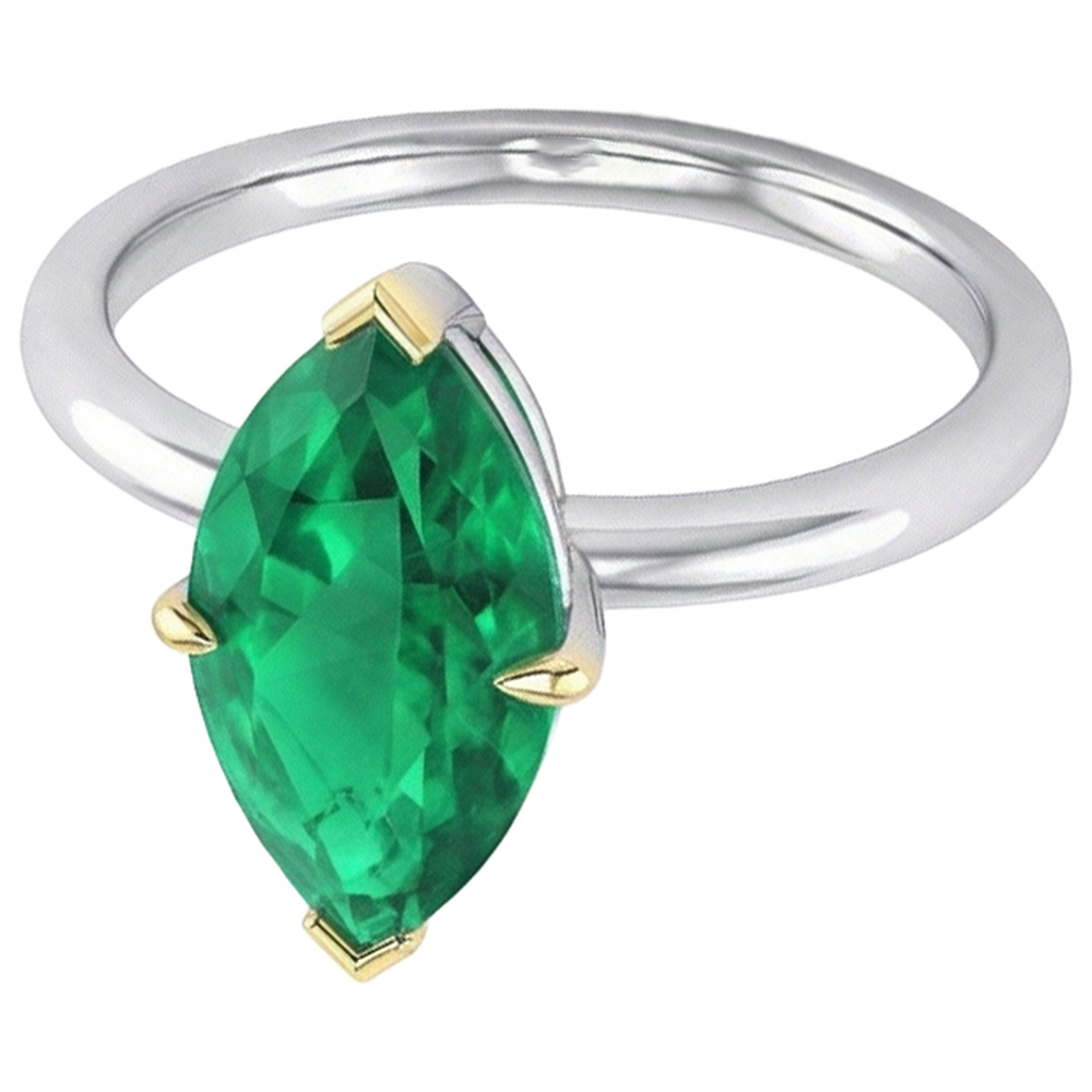 Anello Pietra Colorata Oro Due Toni 14K con Smeraldo Colombiano – vista angolare