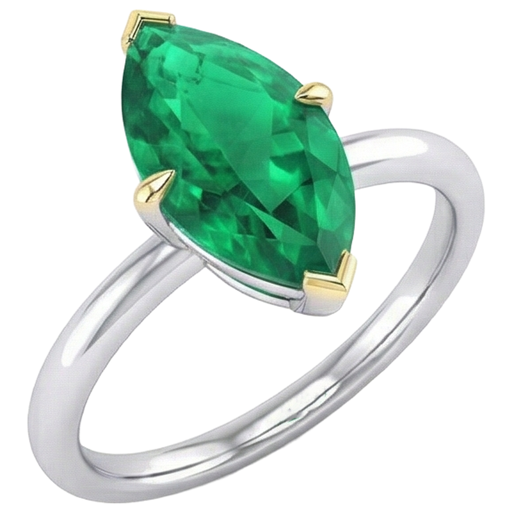 Anello Pietra Colorata Oro Due Toni 14K con Smeraldo Colombiano – vista profilo