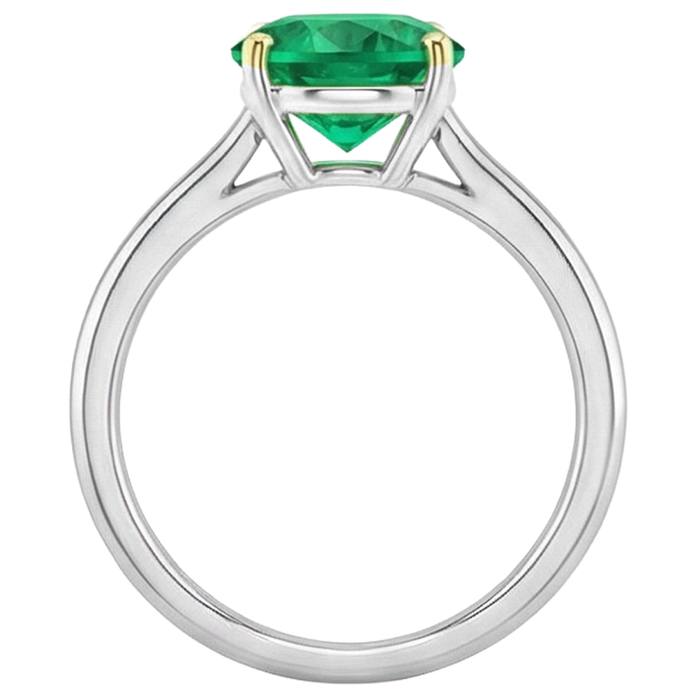 Taglio Rotondo Smeraldo Fine anello in Oro 14 Carati Bicolore – vista profilo