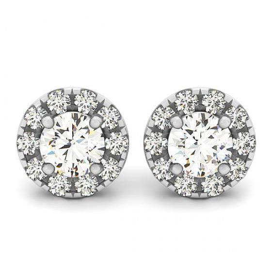 Coppia Di Orecchini Halo In Oro Bianco Con Naturale Diamanti Rotondi Da 2.00 Carati