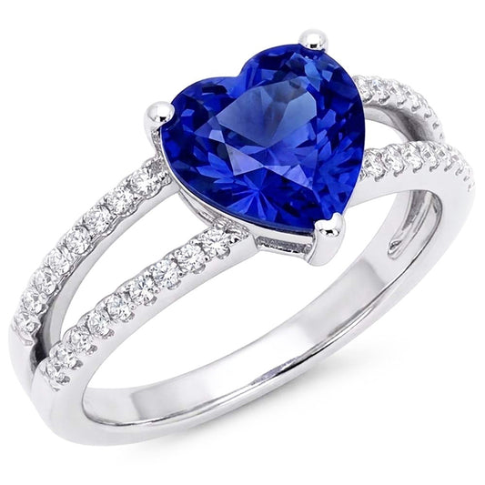 Cuore Gemma Zaffiro Azzurro Anello Doppio Gambo Diamanti Naturali Autentici ( non creati in laboratorio ) 4 Carati