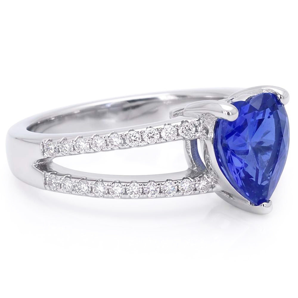 Cuore Gemma Zaffiro Azzurro Anello Doppio Gambo Diamanti Naturali Autentici ( non creati in laboratorio ) 4 Carati