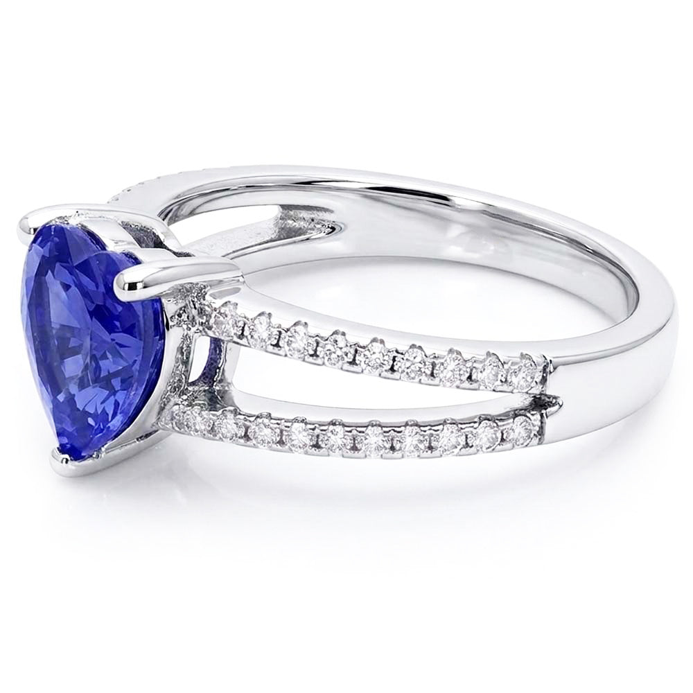 Cuore Gemma Zaffiro Azzurro Anello Doppio Gambo Diamanti Naturali Autentici ( non creati in laboratorio ) 4 Carati